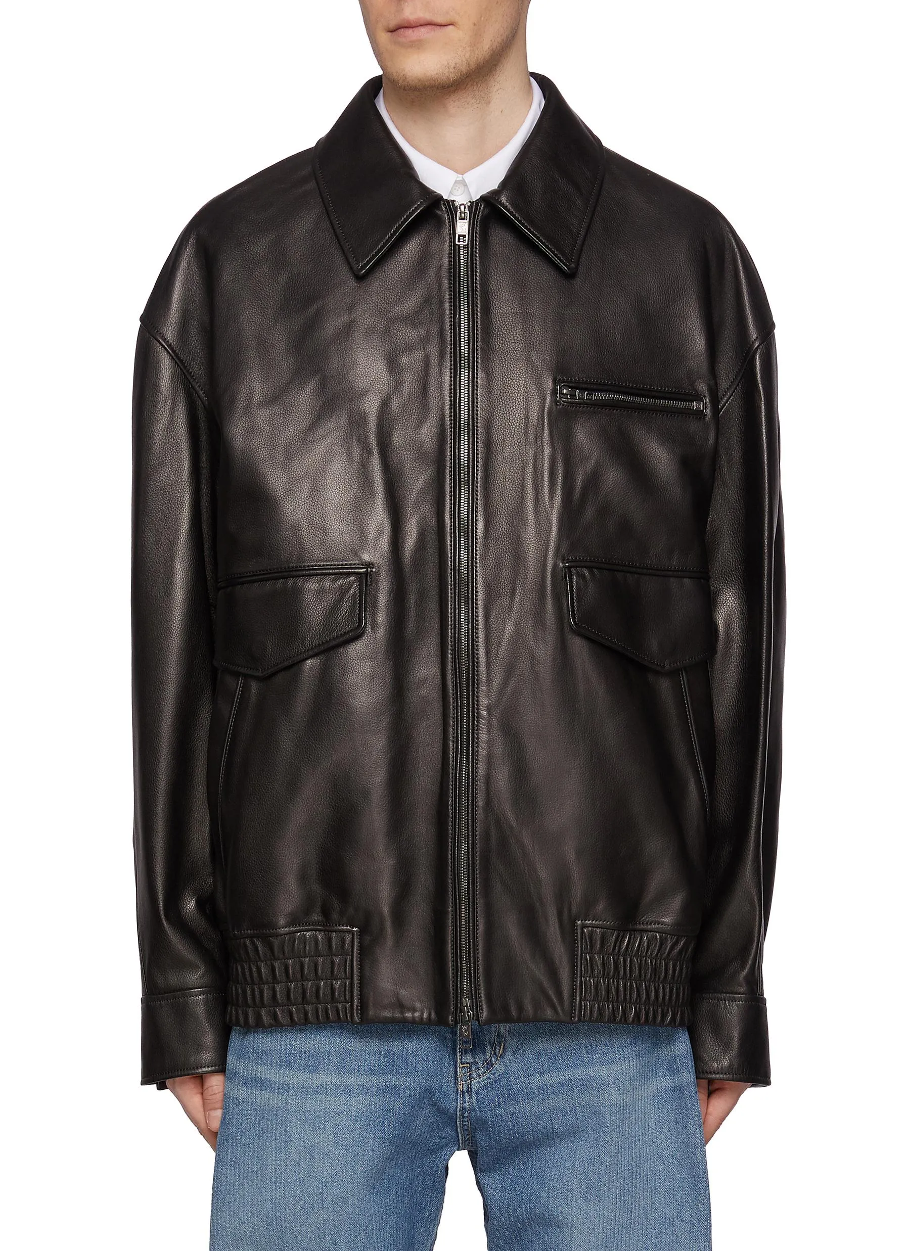 -----------WOOYOUNGMI ---- ------------ ----Elasticated Waist Zip Up Lamb Leather Jacket --