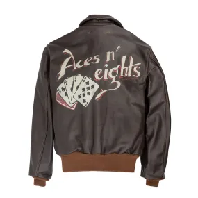 'Aces and Eights' Heavy-Duty Brown Leather Flying Jacket