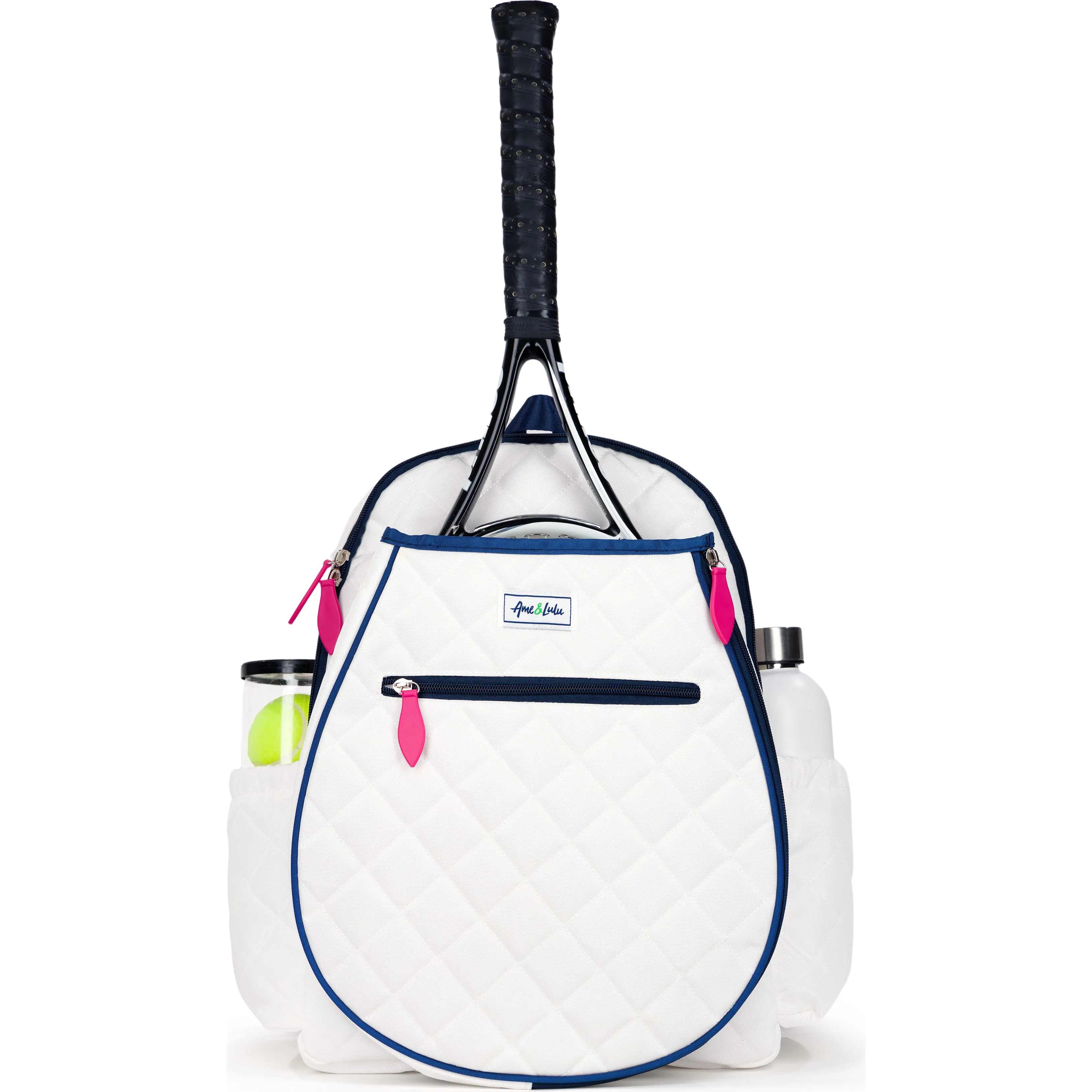 Ame & Lulu Jr Love Tennis Backpack, Quilted White, Navy & Pink