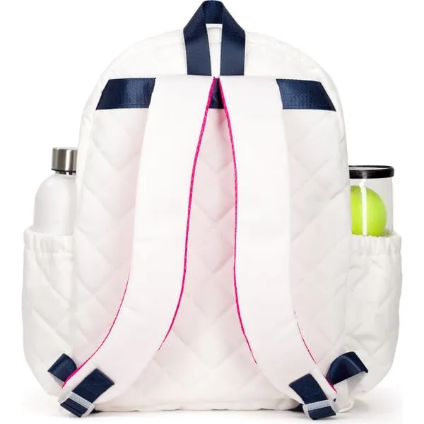 Ame & Lulu Jr Love Tennis Backpack, Quilted White, Navy & Pink