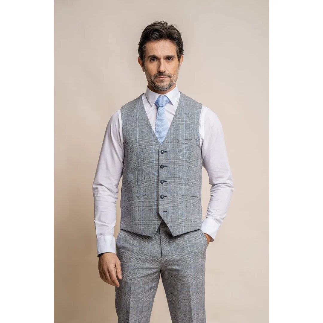 Arriga - Men's Grey Blue Check Waistcoat