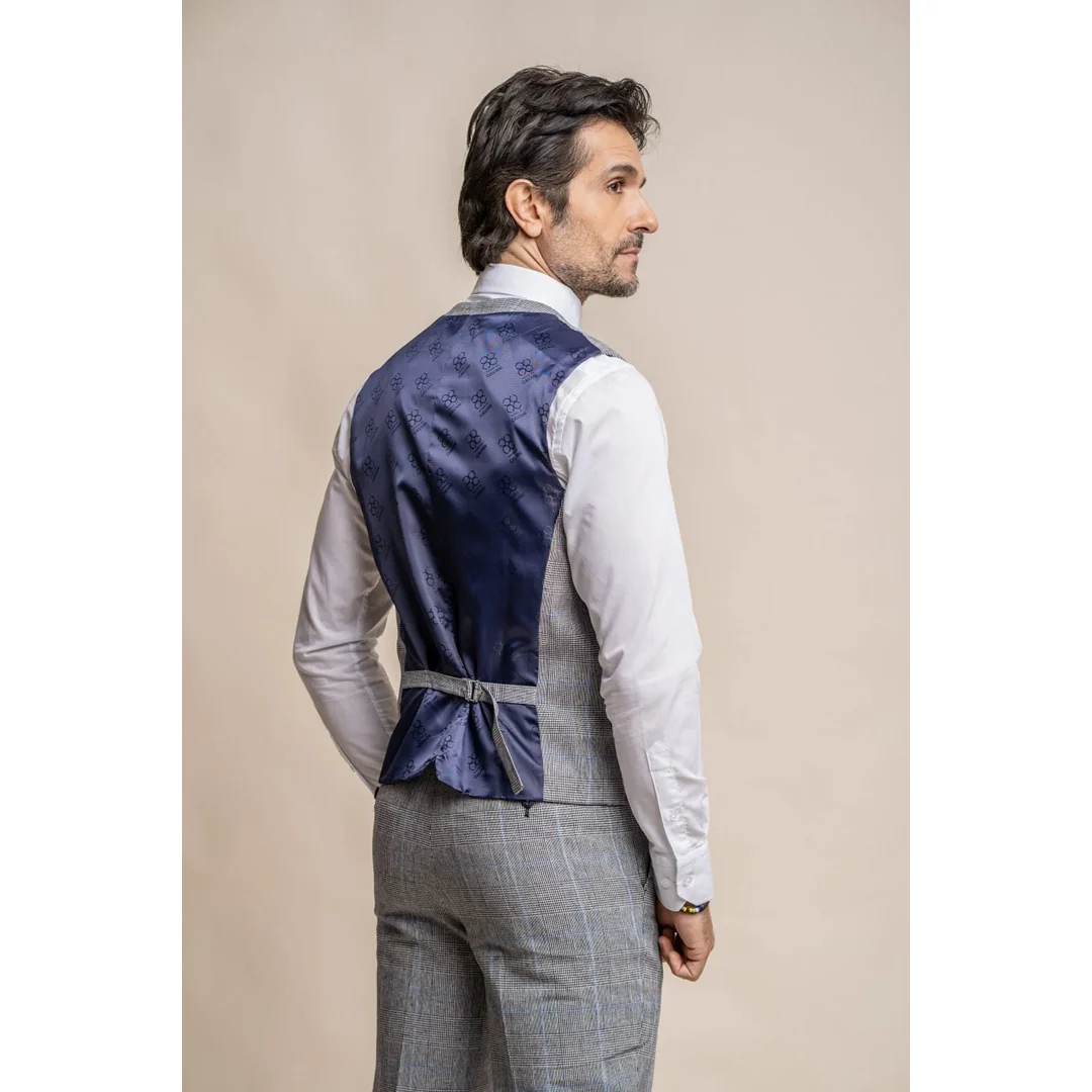 Arriga - Men's Grey Blue Check Waistcoat