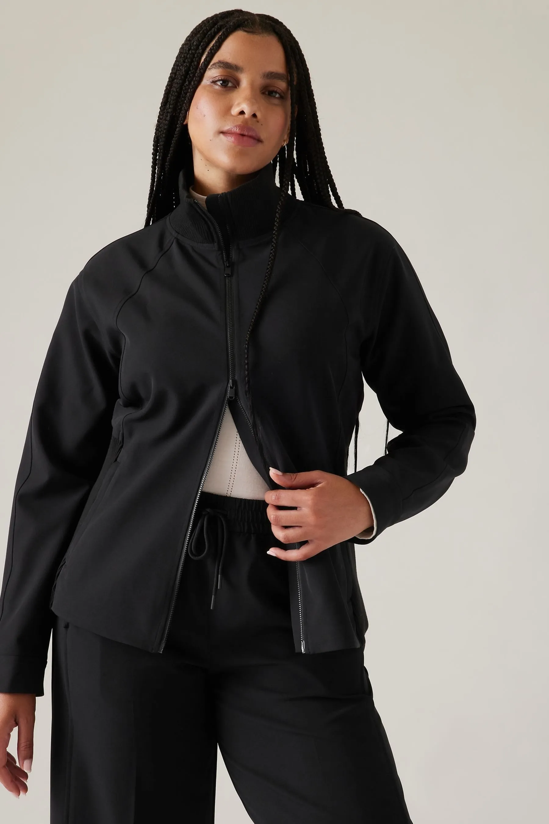 Athleta Black Stride Two Way Zip Through Jacket