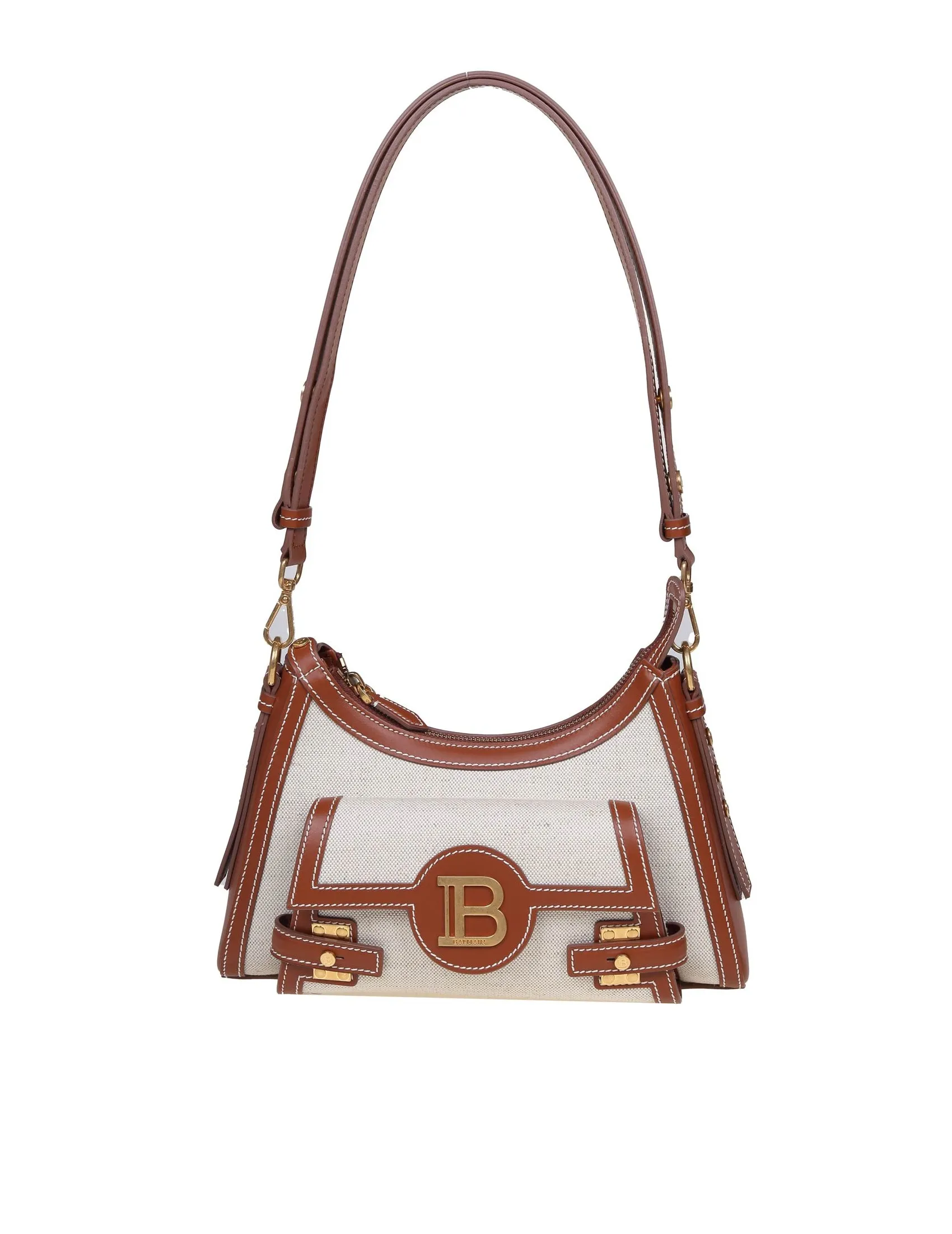 BALMAIN B-BUZZ HOBO BAG IN CANVAS AND LEATHER