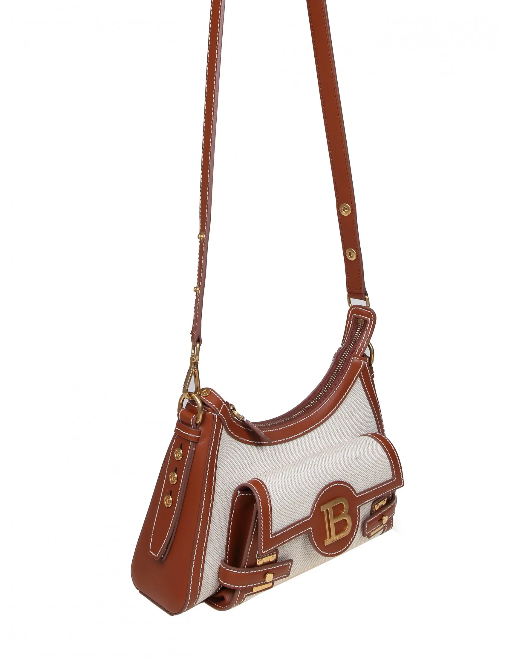 BALMAIN B-BUZZ HOBO BAG IN CANVAS AND LEATHER