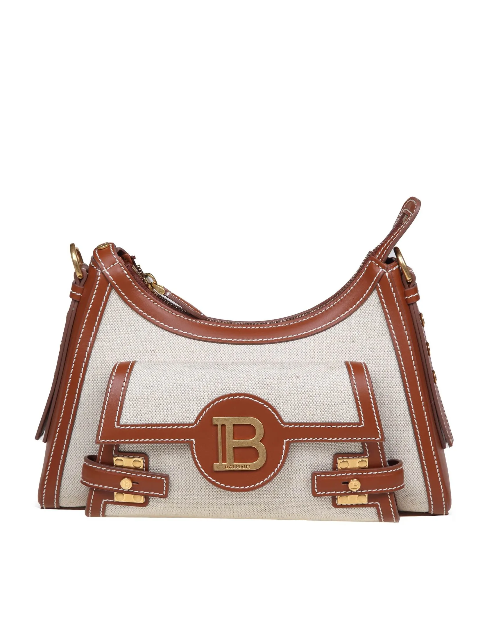 BALMAIN B-BUZZ HOBO BAG IN CANVAS AND LEATHER