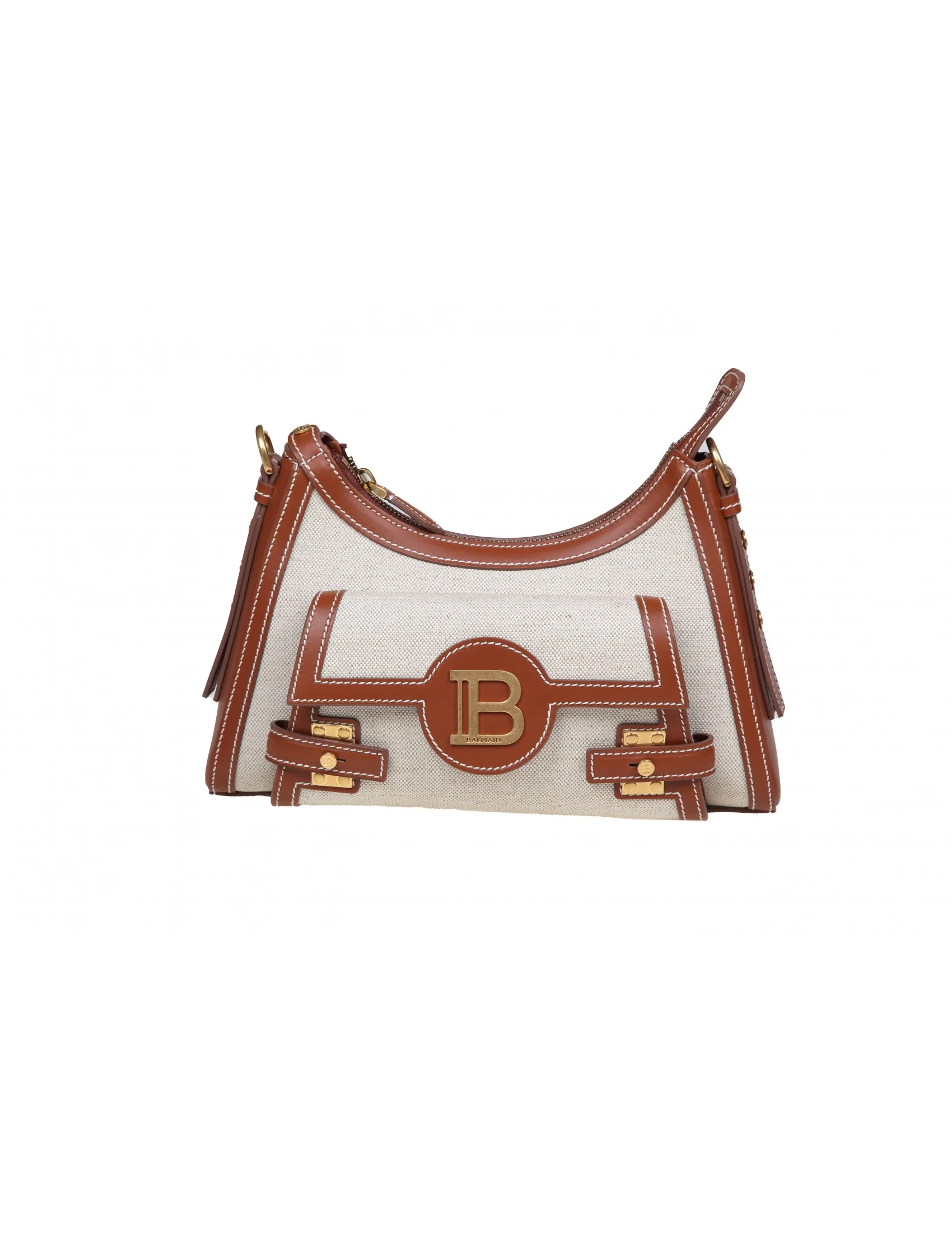 BALMAIN B-BUZZ HOBO BAG IN CANVAS AND LEATHER