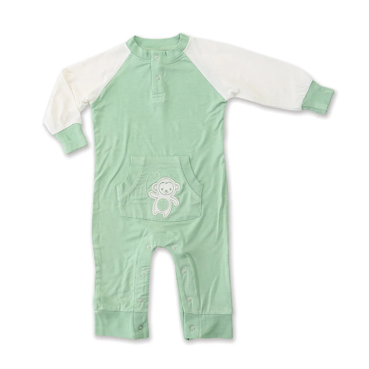 Bamboo Long Sleeve Romper (Pistachio/Monkey)