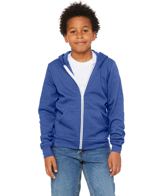 Bella+Canvas 3739Y: Youth Sponge Fleece Full-Zip Hooded Sweatshirt