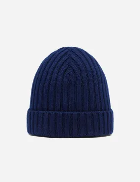 Bhode Rib Beanie Hat (Lambswool) - Navy Blue