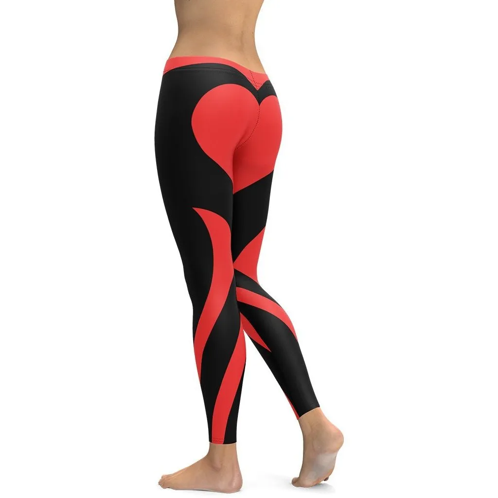 Black & Red Heart Shaped Leggings