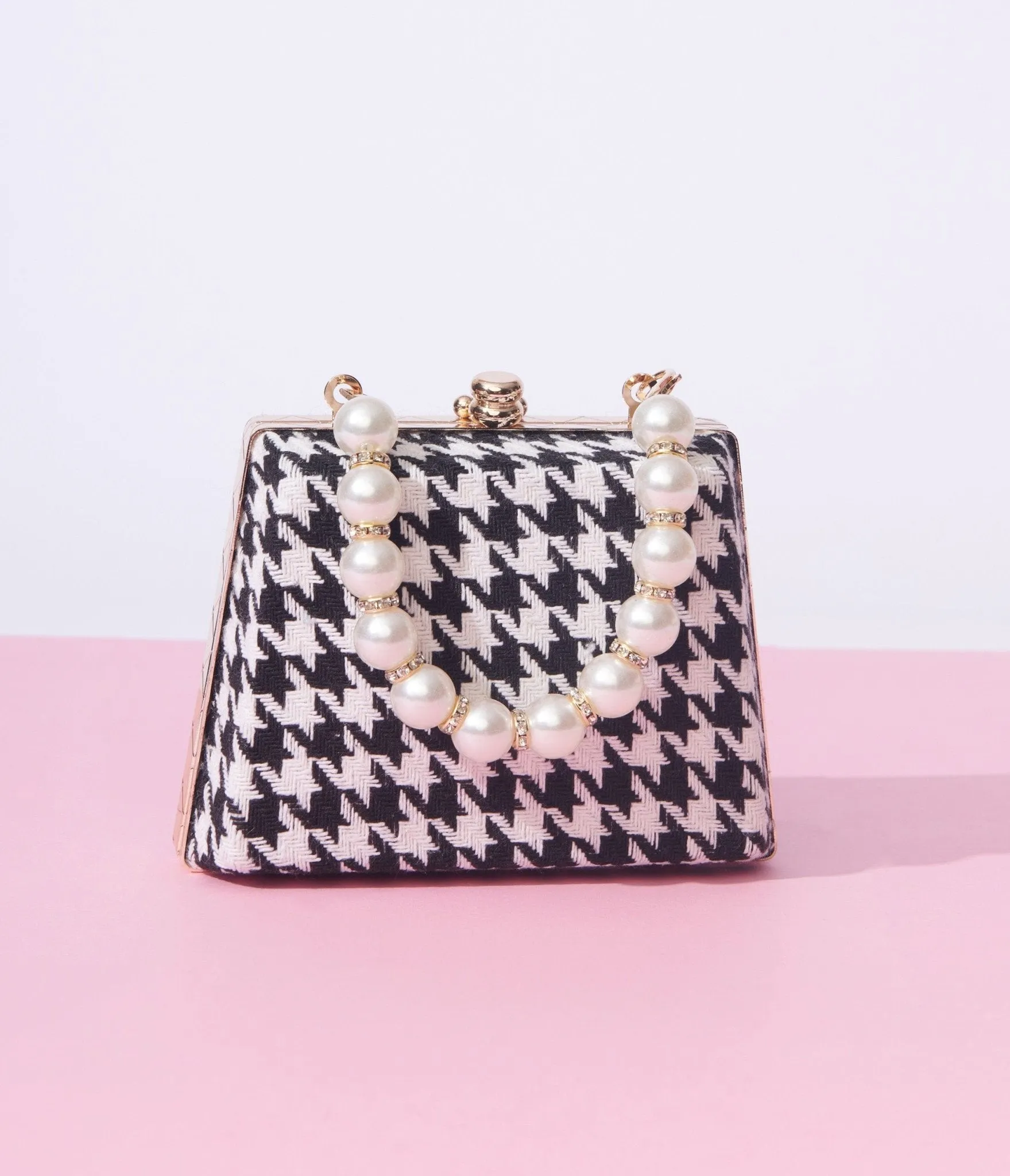 Black & White Houndstooth Pearl Mini Handbag