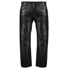 Black Classic Fitted Biker Cowhide Leather Trousers Button Fly