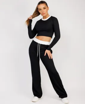 Black Wide Leg Trousers and Long Sleeve Top Loungewear Set