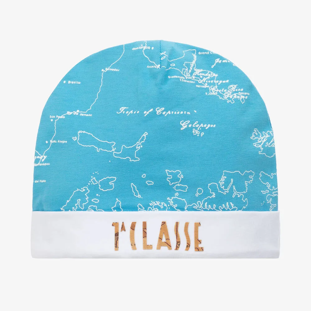 Blue Geo Map Print Baby Hat