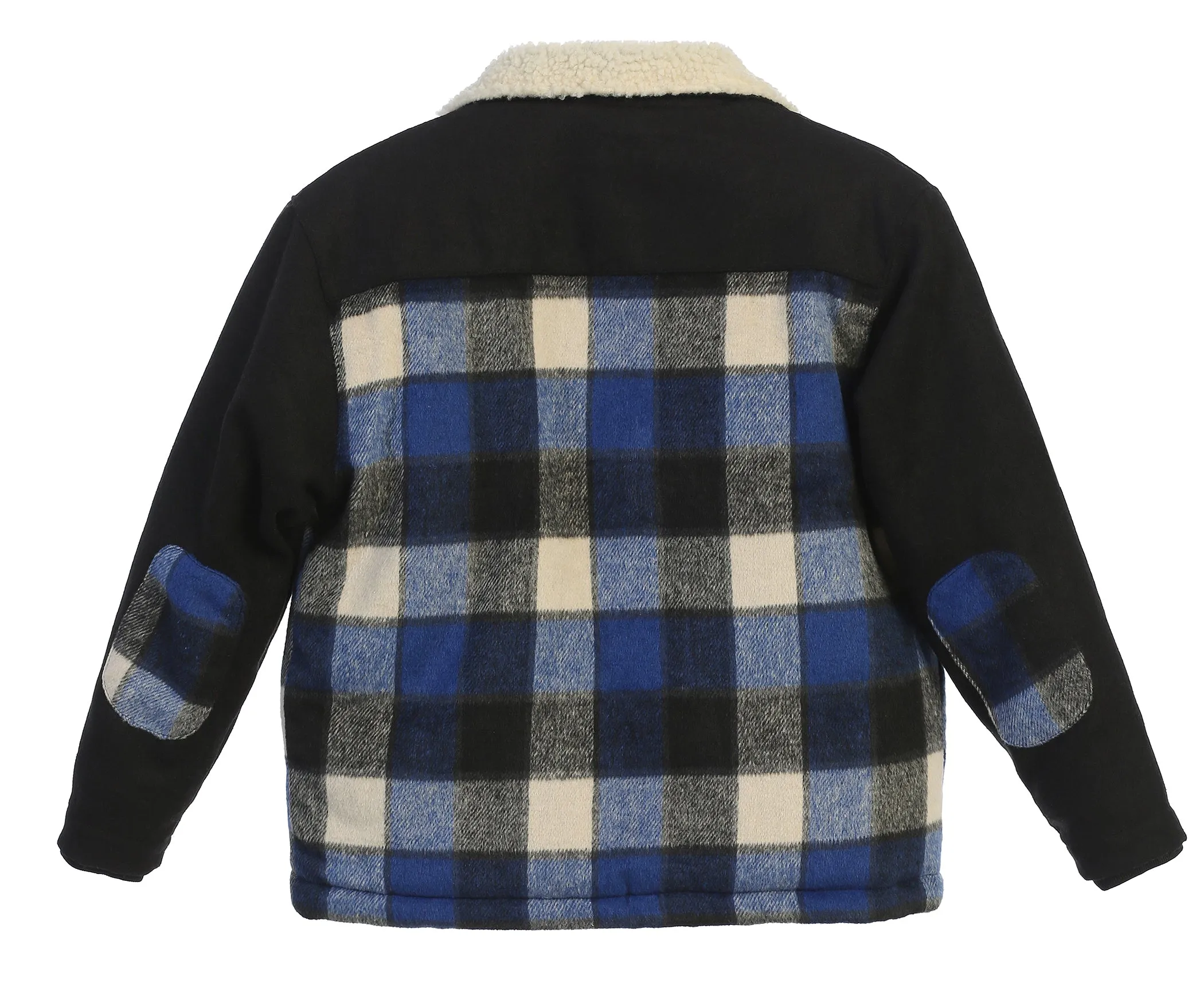 Boys Full Zip Wool-Like Plaid Jacket with Warm Cozy Inner Padding and Sherpa Collar