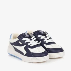 Boys White & Blue Leather Trainers