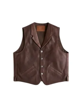 Brown Lapel Collar Leather Vest Men’s