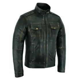 Brushed Antique Brown Vintage Cafe Retro Biker Leather Jacket Motorcycle Wax