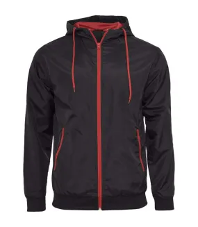 Build Your Brand Mens Zip Up Wind Runner Jacket (Black/Red) - UTRW5676