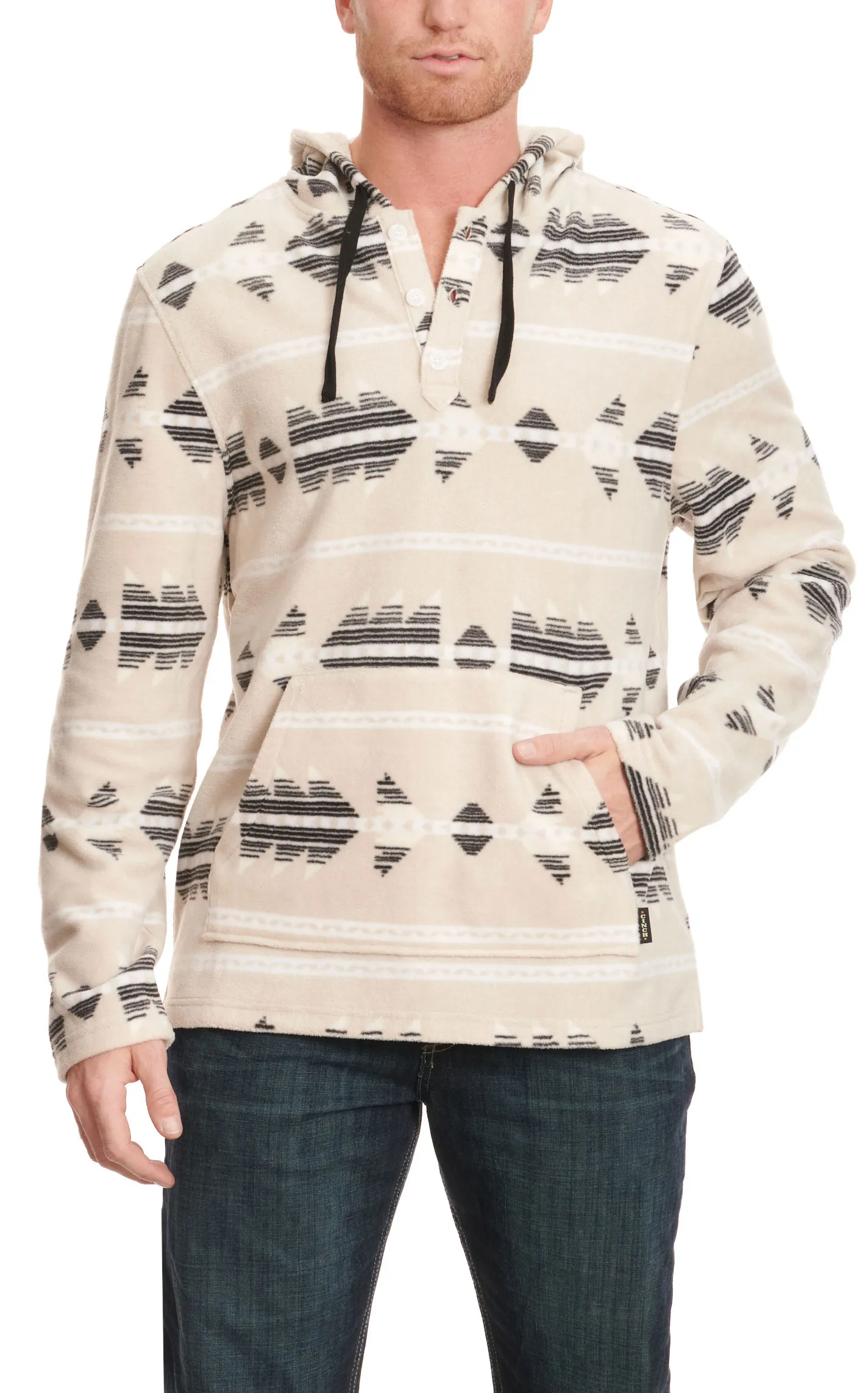 Cinch Men's Latte with Black & White Aztec Polar Fleece Hoodie