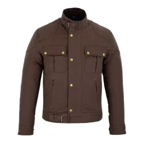 Classic Brown Waxed Cotton Motorcycle Jacket Textile Biker