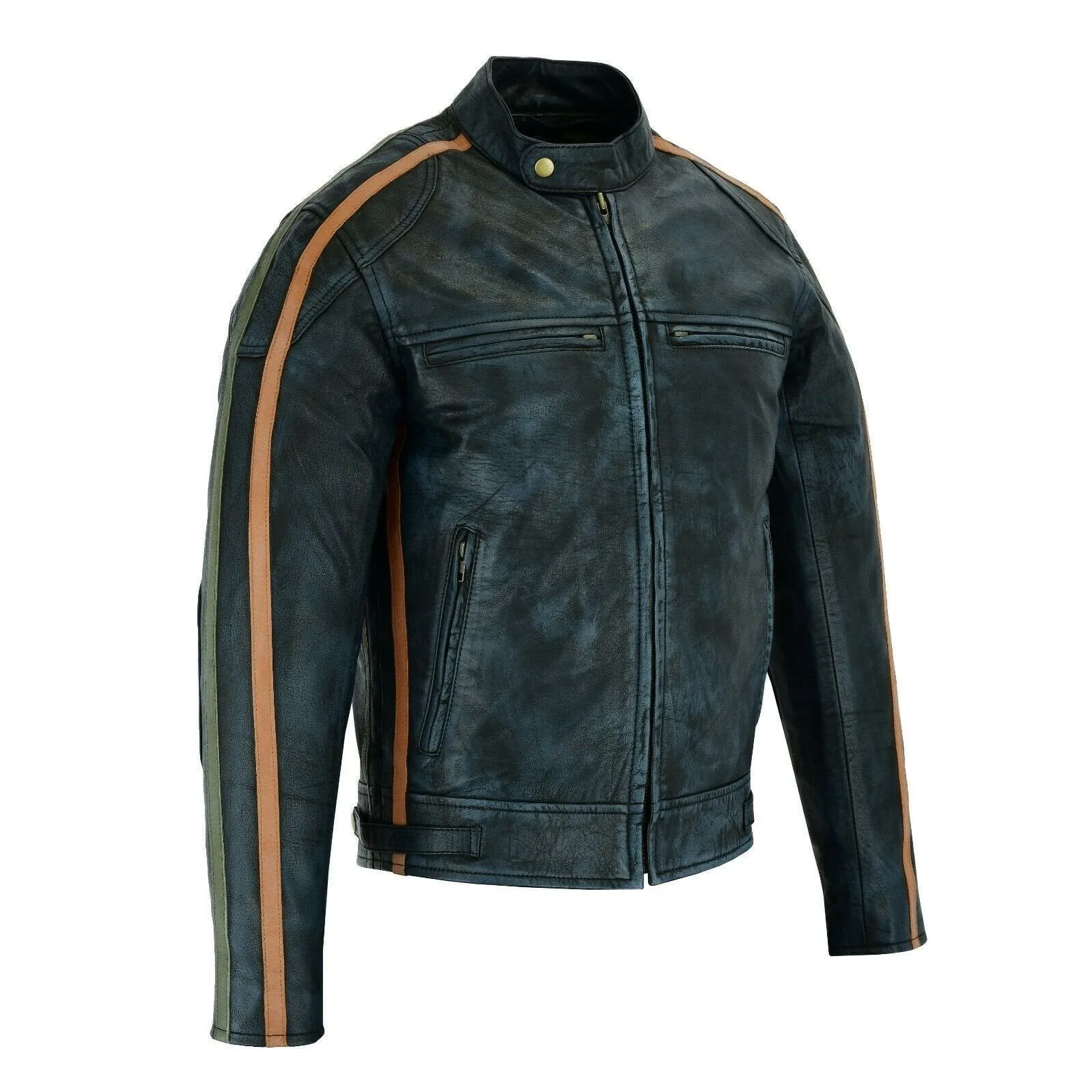 Classic Mens British Black Wax Striped Leather Biker Jacket