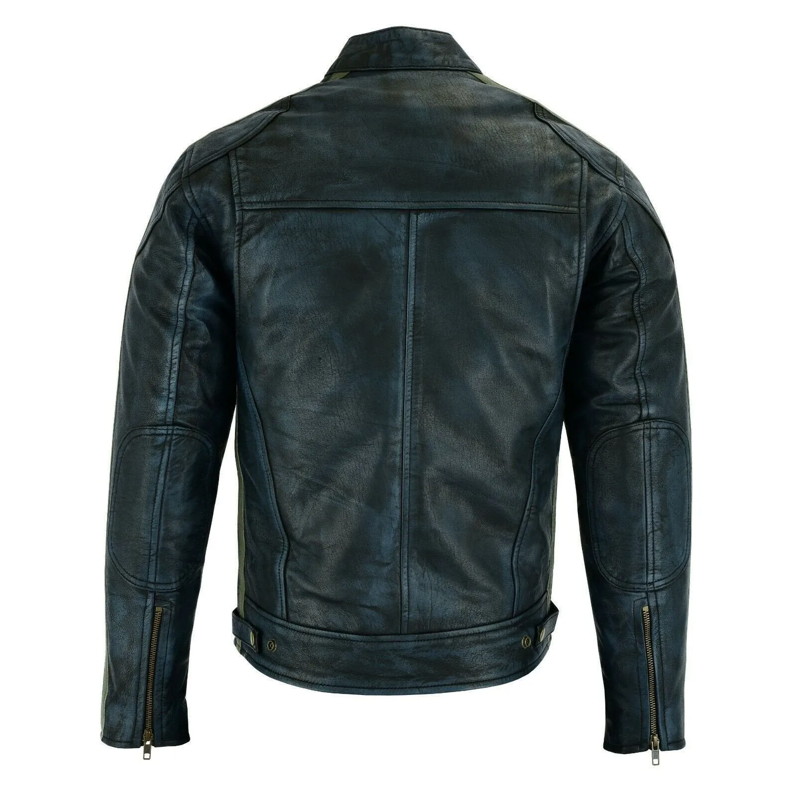 Classic Mens British Black Wax Striped Leather Biker Jacket