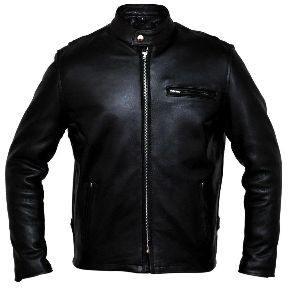 Classic Racer Black Biker Cowhide Leather Jacket Motorcycle