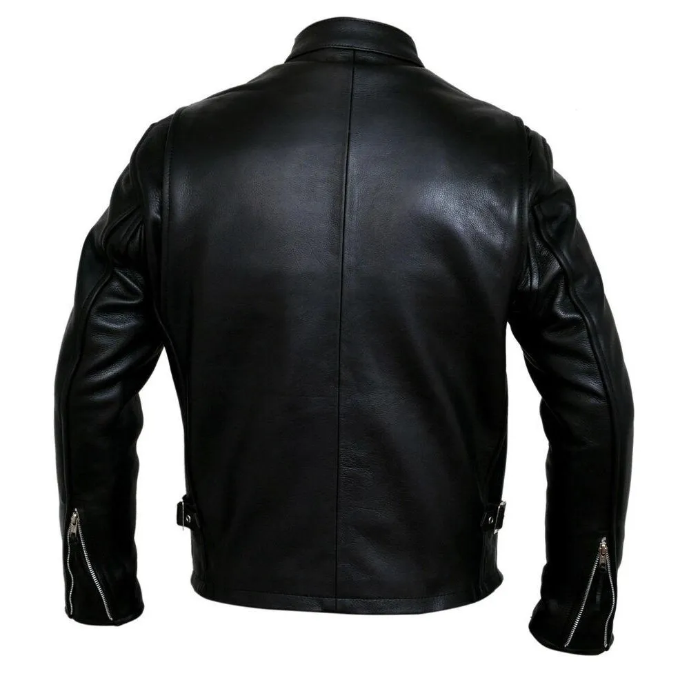 Classic Racer Black Biker Cowhide Leather Jacket Motorcycle