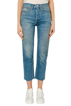 Cotton denim straight jeans