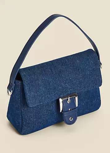 Denim Buckle Detail Shoulder Bag by Sosandar | Look Again