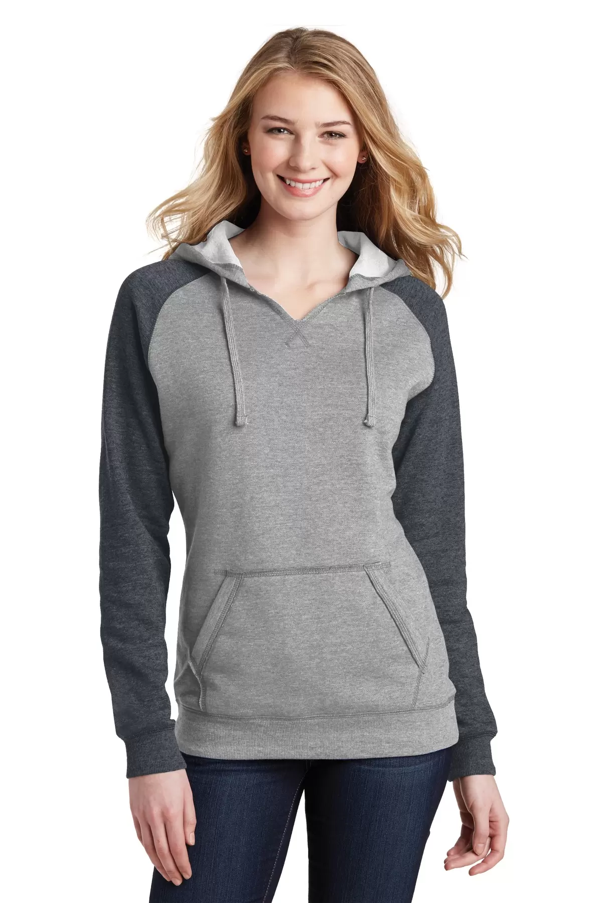 District DT296    Juniors Lightweight Fleece Raglan Hoodie SKU: DT296