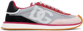 Dolce & Gabbana Gray & Pink Mixed-Material DG Cushion Sneakers