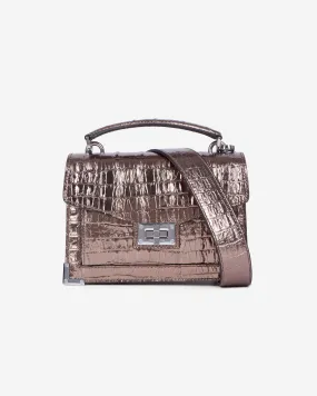 Emily small bag in pink crocodile-effect leather 