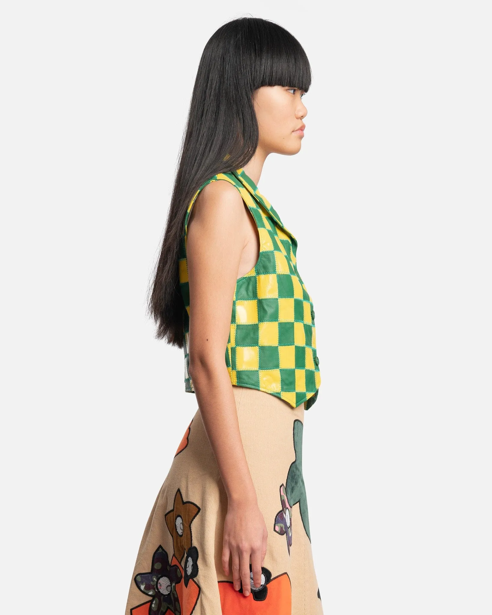 ERL Patchwork Checkers Leather Vest in Yellow