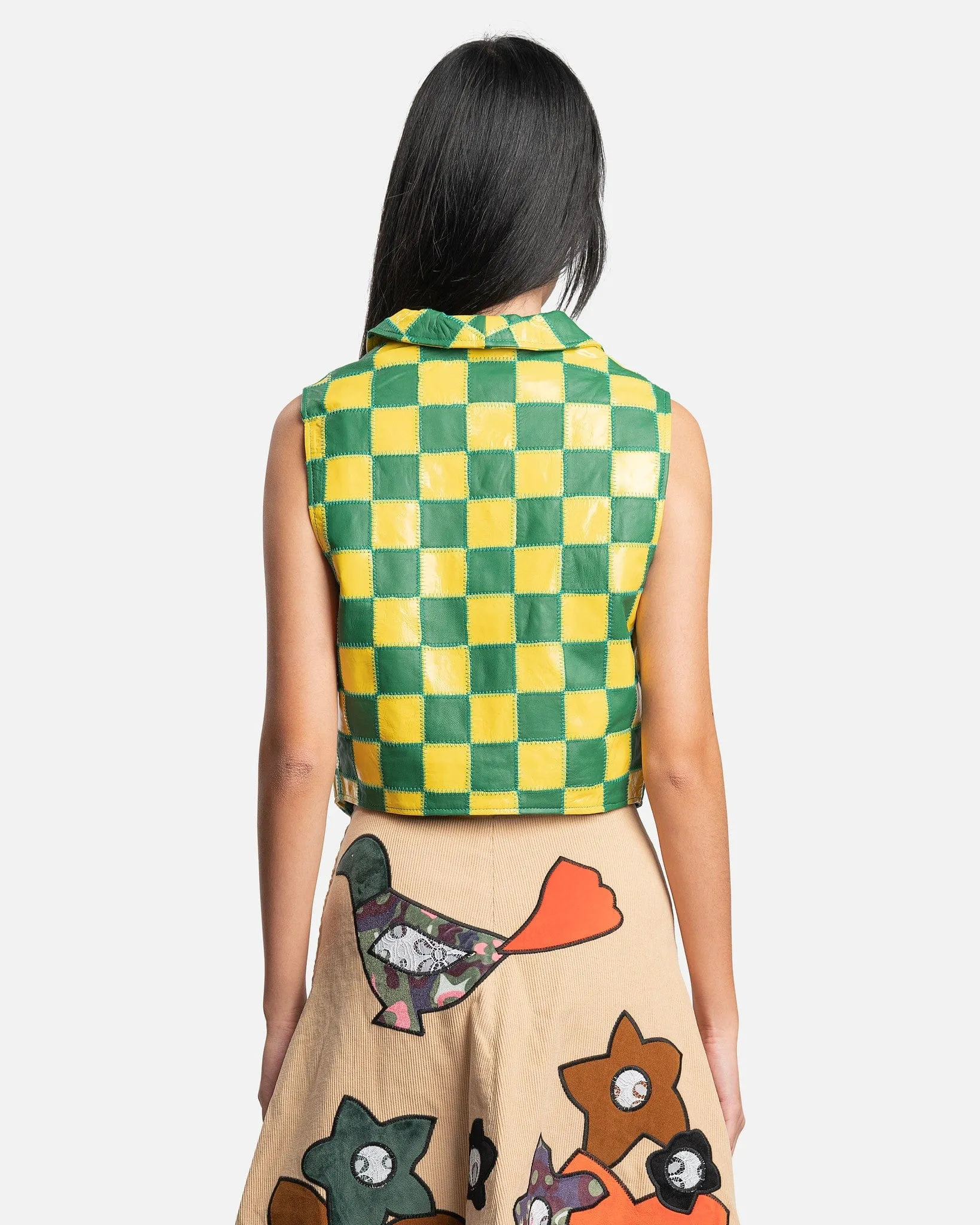 ERL Patchwork Checkers Leather Vest in Yellow