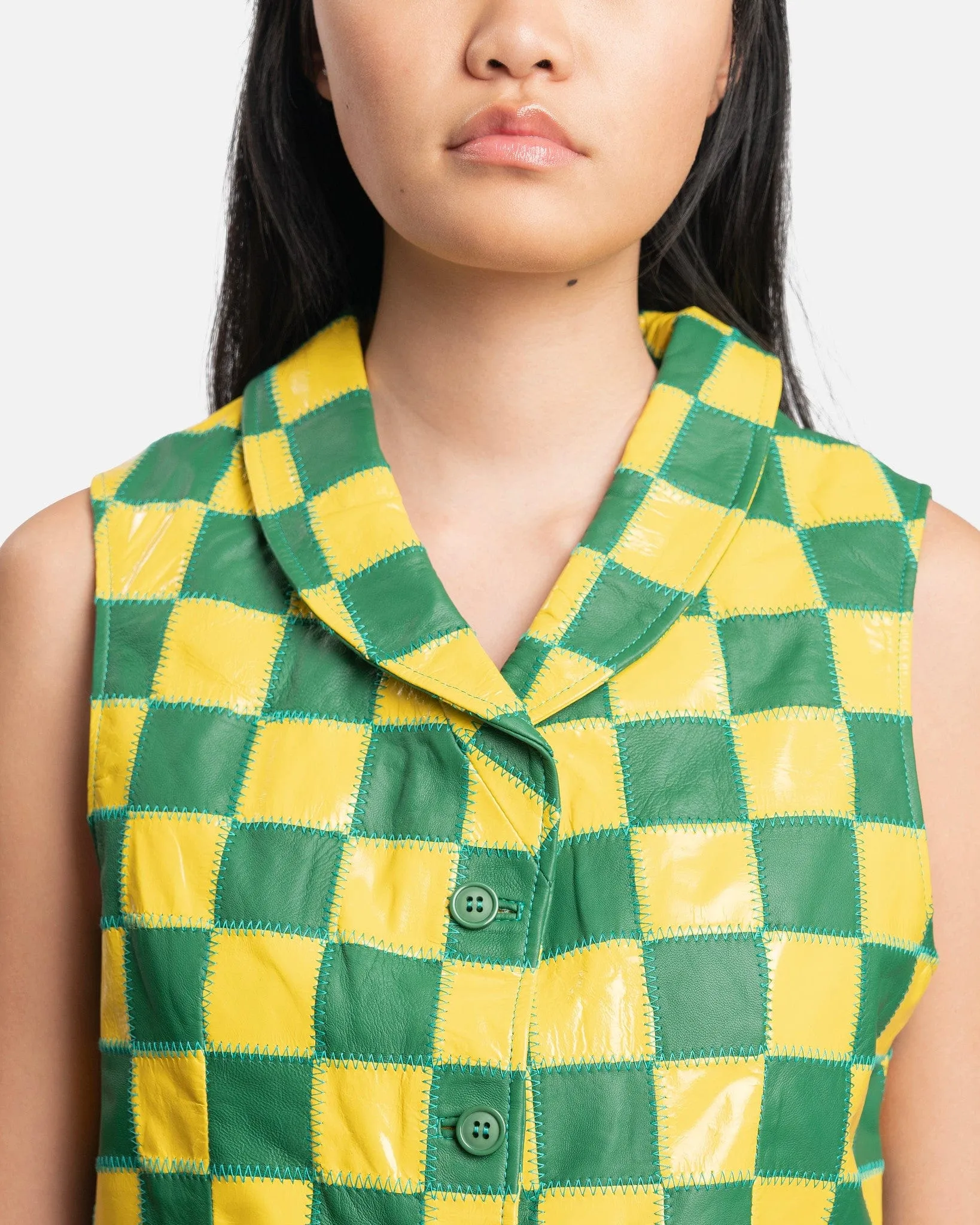 ERL Patchwork Checkers Leather Vest in Yellow