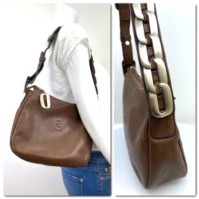 FENDI FF LEATHER CUBAN CHAIN STRAP HOBO BAG