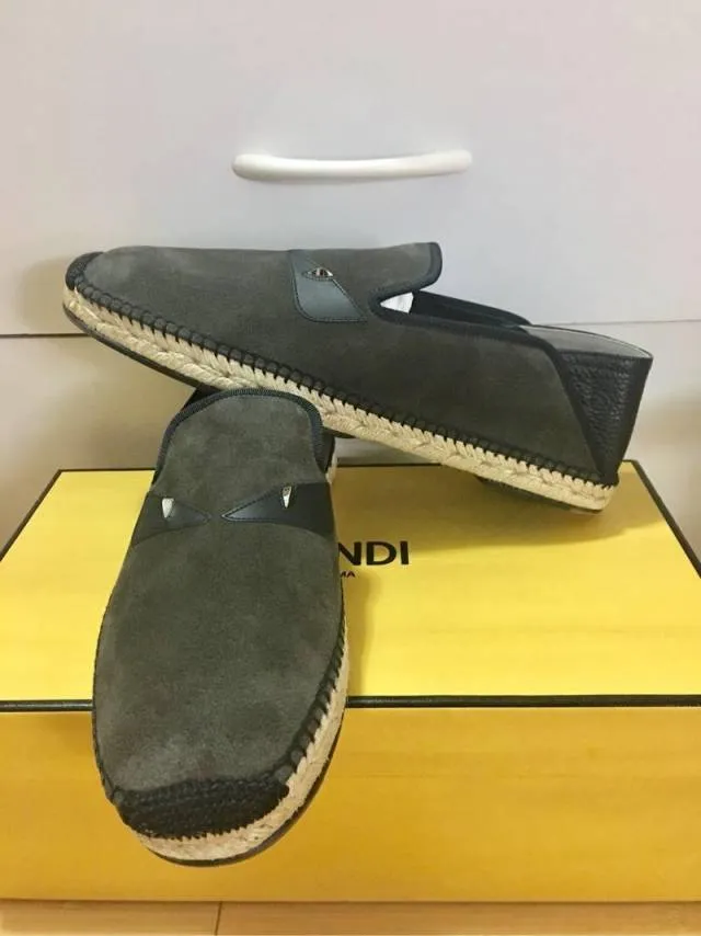 Fendi Suede Bag Bug Black Eyes Brown Leather Slip-on 9US