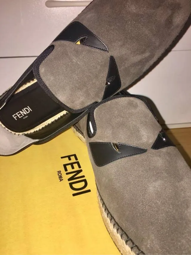 Fendi Suede Bag Bug Black Eyes Brown Leather Slip-on 9US