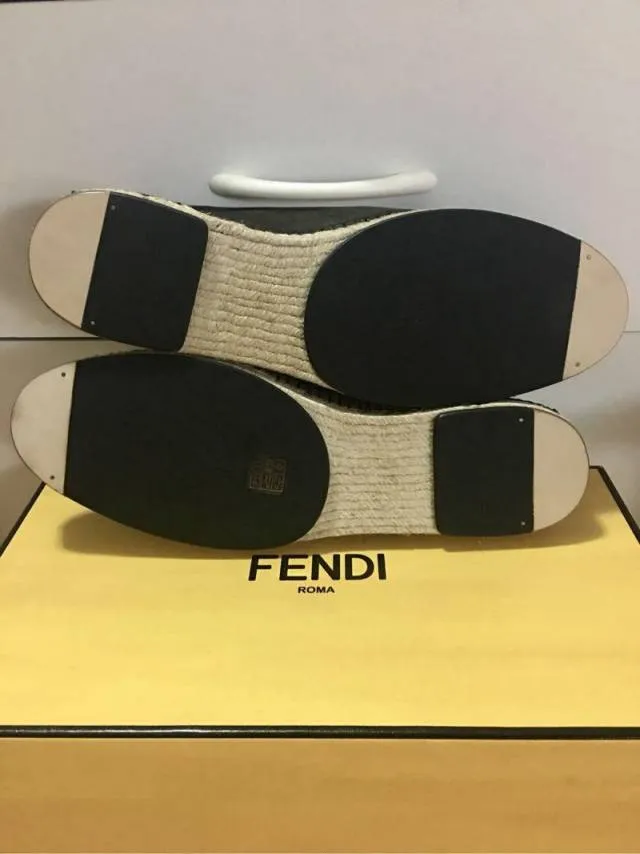 Fendi Suede Bag Bug Black Eyes Brown Leather Slip-on 9US