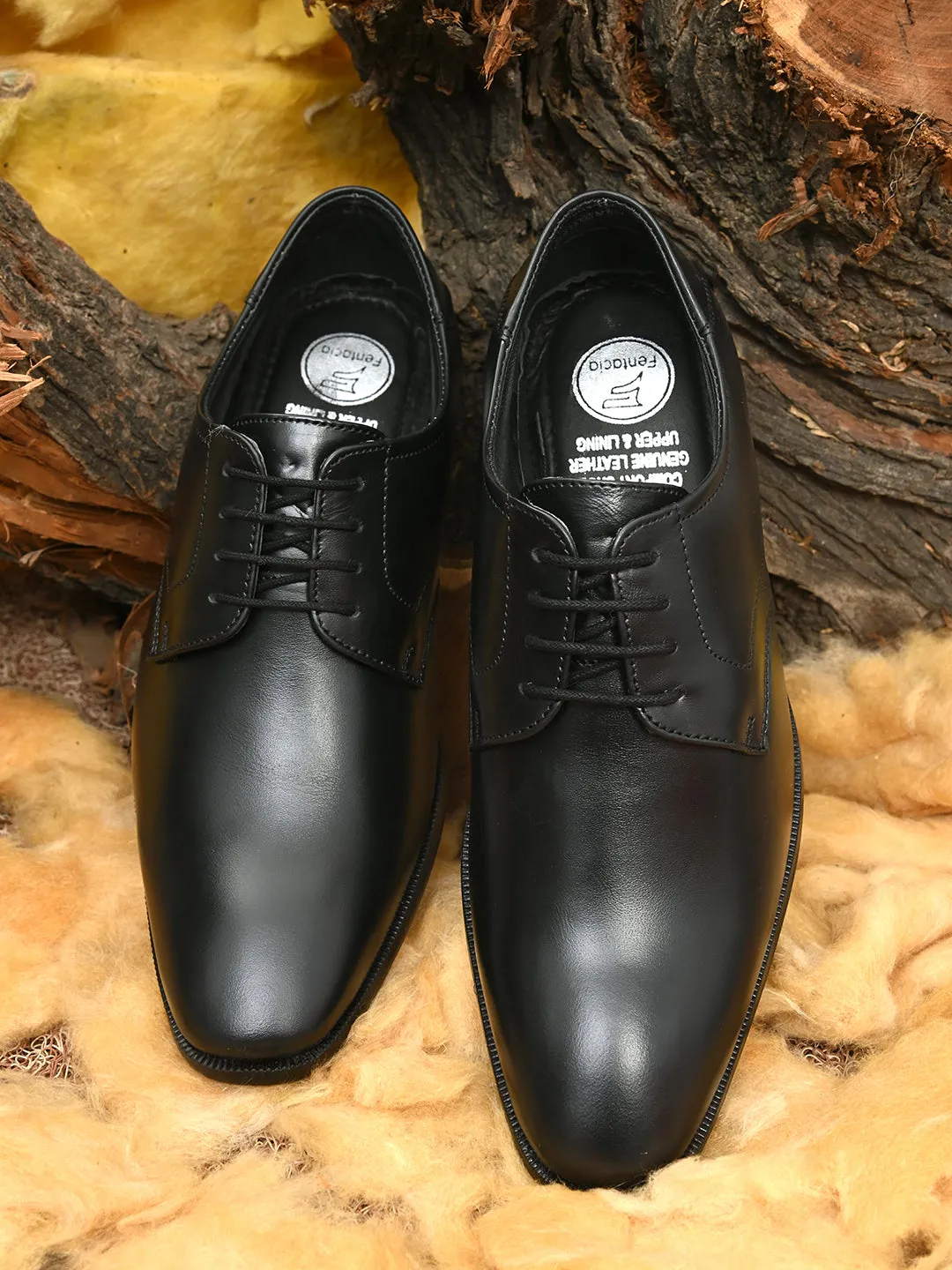 FENTACIA Men Black Genuine Leather Oxford Formal Shoes(Highly Comfortable)