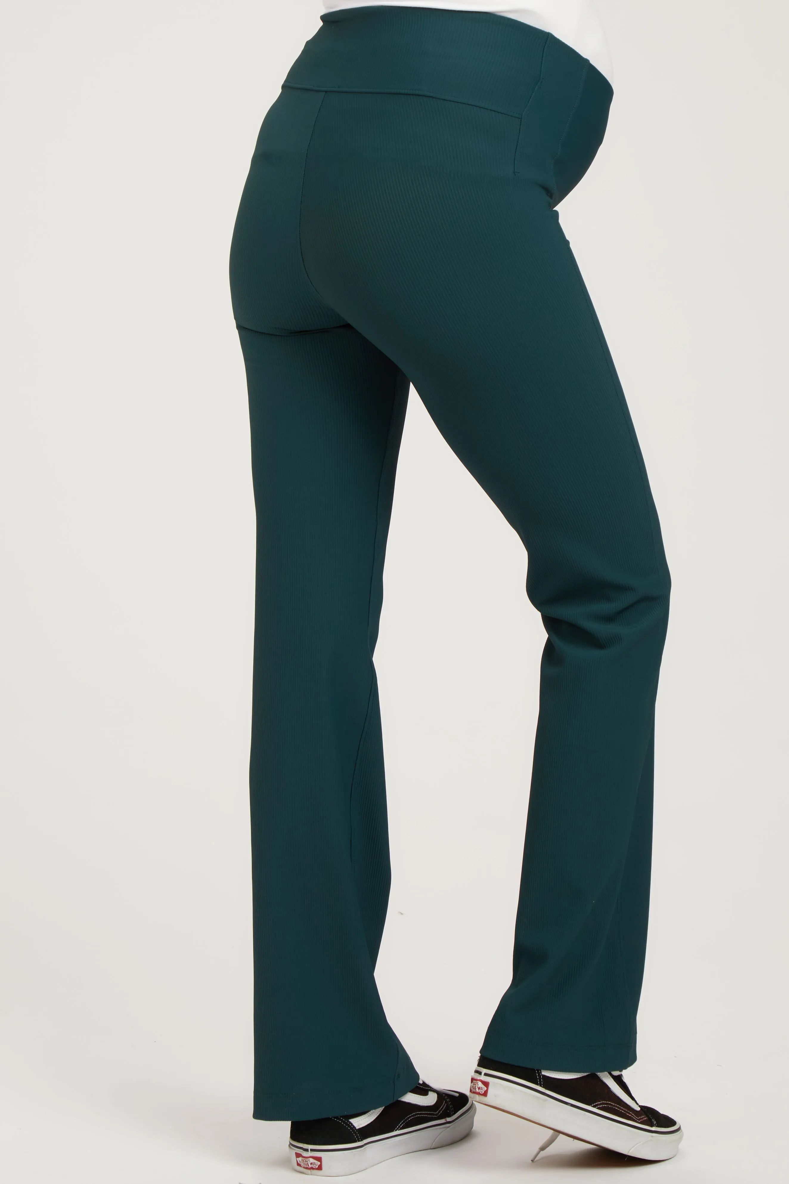 Forest Green Ribbed Maternity Flared Leggings