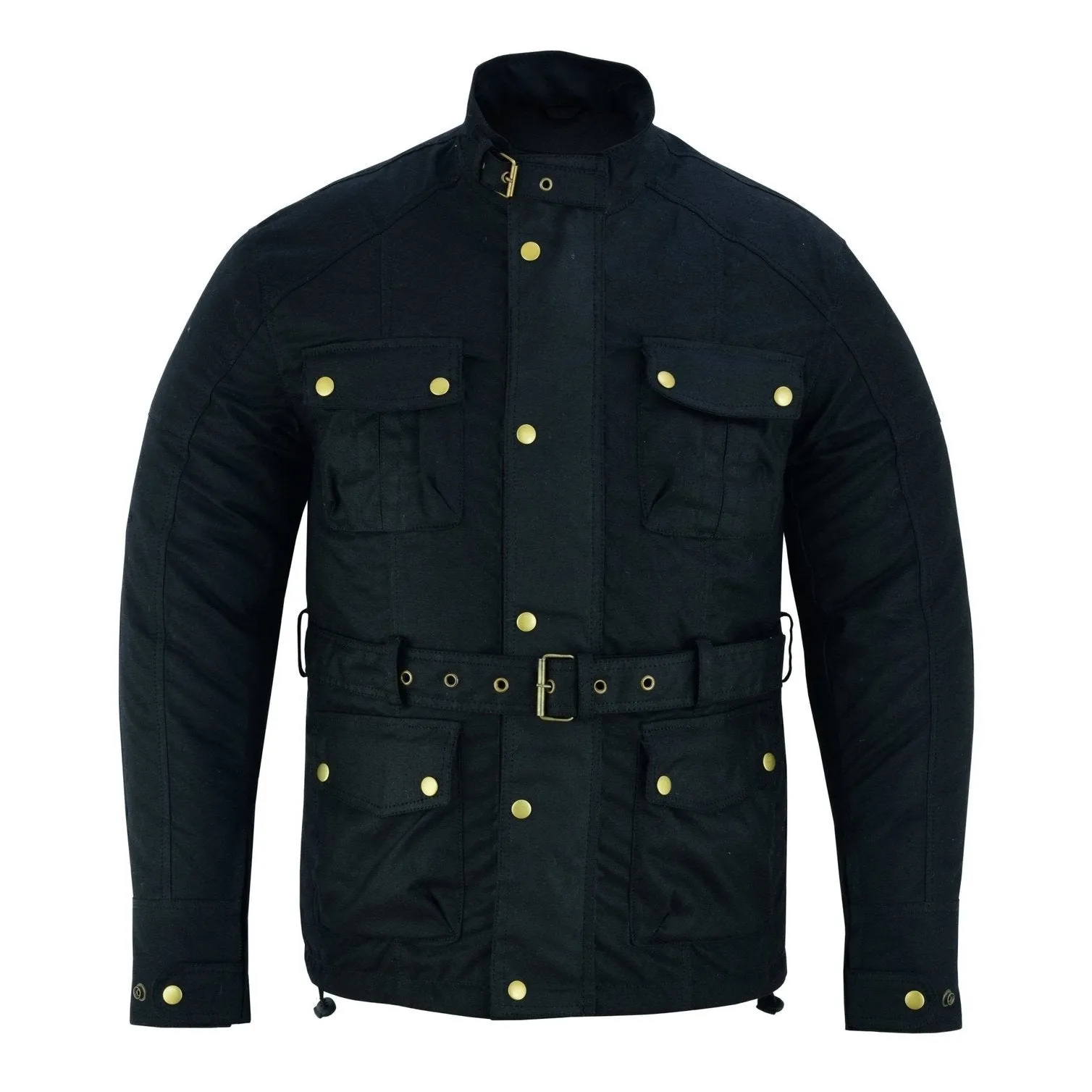 Gallanto Black Wax Cotton Armoured Motorcycle Biker Long Waterproof Jacket