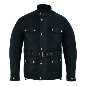 Gallanto Black Wax Cotton Armoured Motorcycle Biker Long Waterproof Jacket