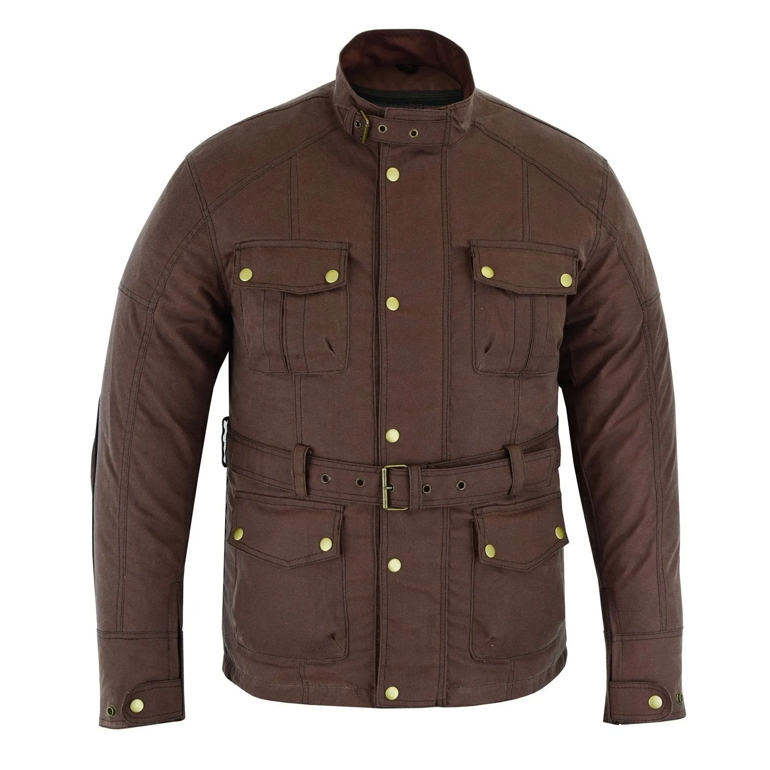 Gallanto Brown Wax Cotton Armoured Motorcycle Biker Long Waterproof Jacket