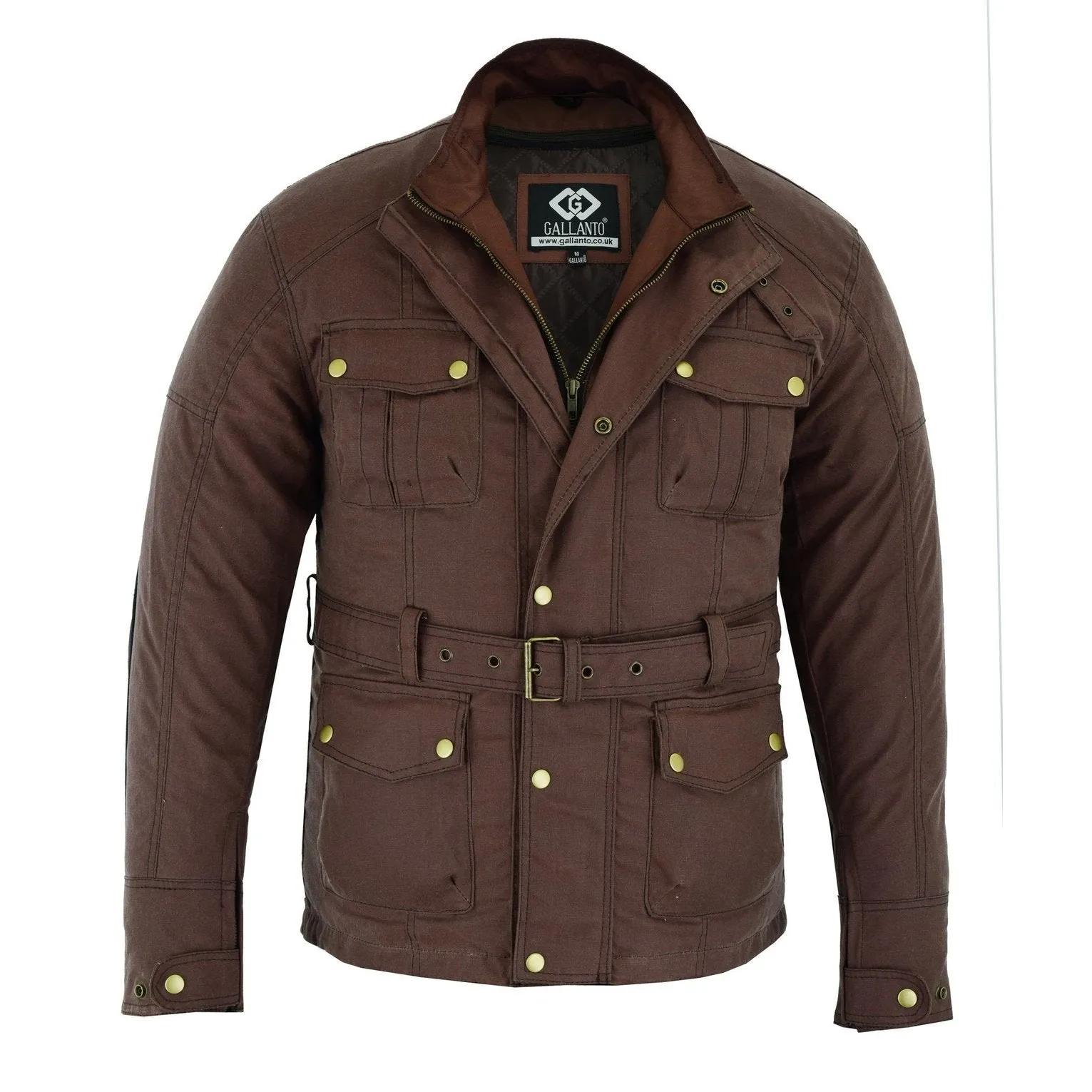 Gallanto Brown Wax Cotton Armoured Motorcycle Biker Long Waterproof Jacket