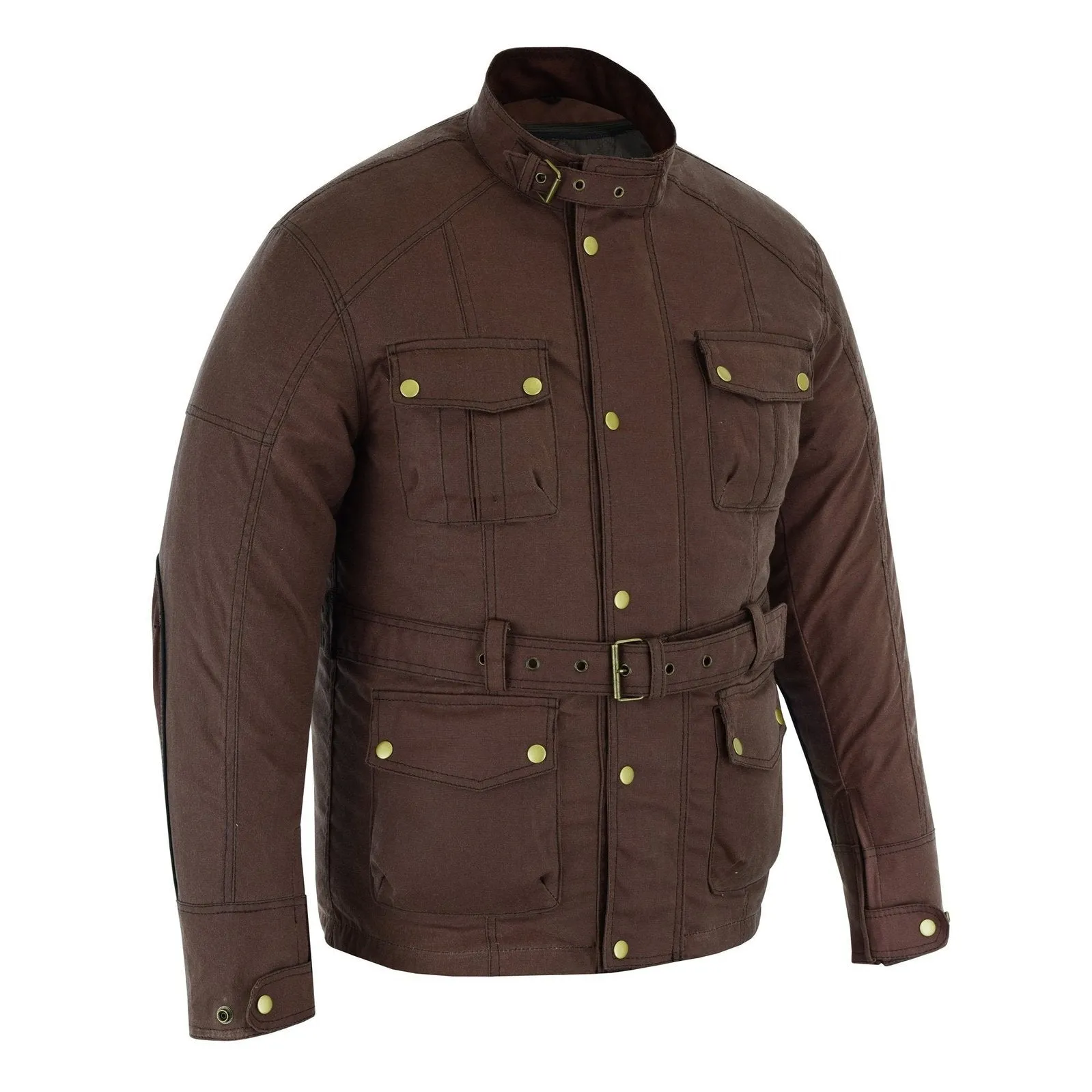 Gallanto Brown Wax Cotton Armoured Motorcycle Biker Long Waterproof Jacket