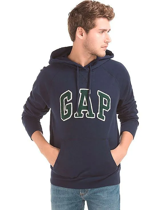 GAP Men Blue Logo Fleece Hooded Sweatshirt